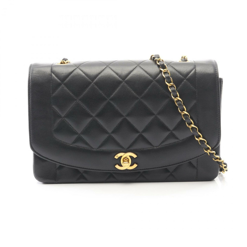 香奈兒 (CHANEL) 絎縫 Diana 翻蓋單肩包,羊皮材質,黑色-0