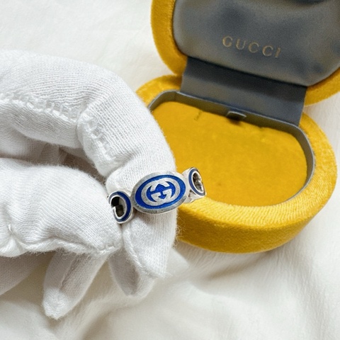 全新正品Gucci藍色珐瑯純銀戒指 Gucci戒指 Gucci配件 Gucci珠寶 Gucci銀戒