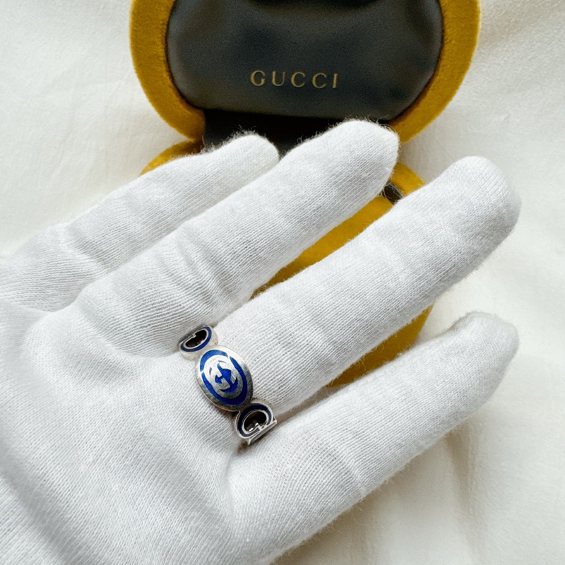 全新正品Gucci藍色珐瑯純銀戒指 Gucci戒指 Gucci配件 Gucci珠寶 Gucci銀戒-2