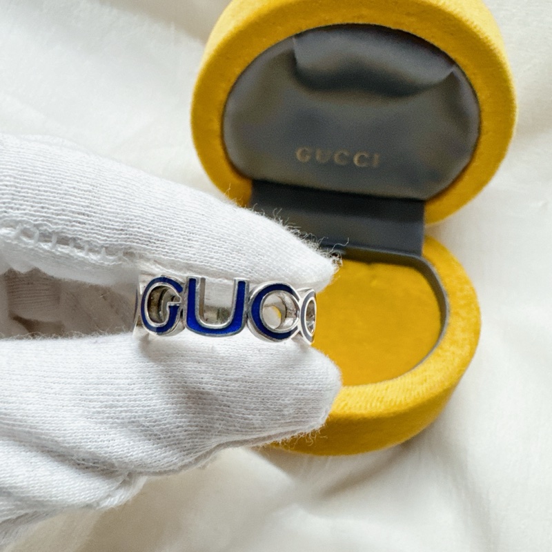 全新正品Gucci藍色珐瑯純銀戒指 Gucci戒指 Gucci配件 Gucci珠寶 Gucci銀戒-4