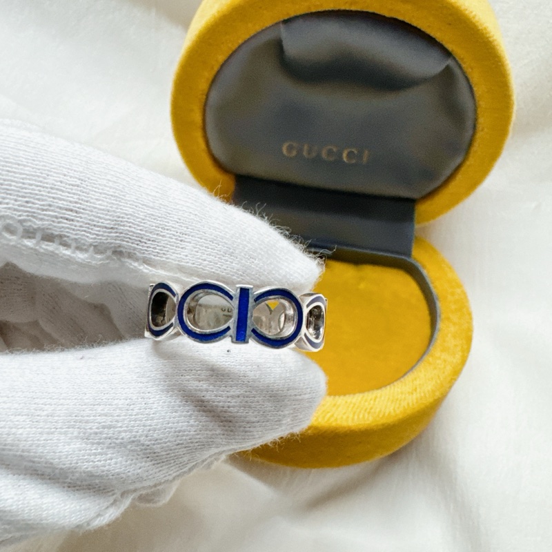 全新正品Gucci藍色珐瑯純銀戒指 Gucci戒指 Gucci配件 Gucci珠寶 Gucci銀戒-10
