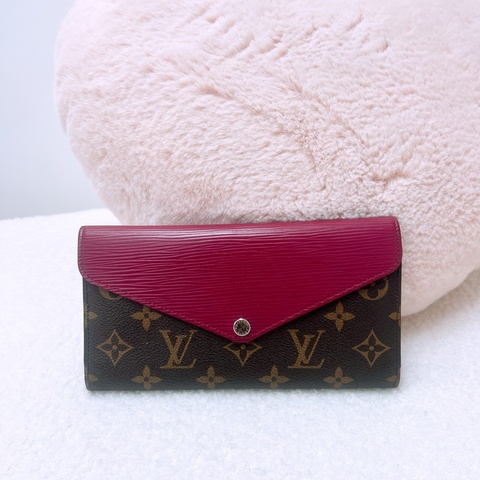 Lv 拼色老花按釦長夾