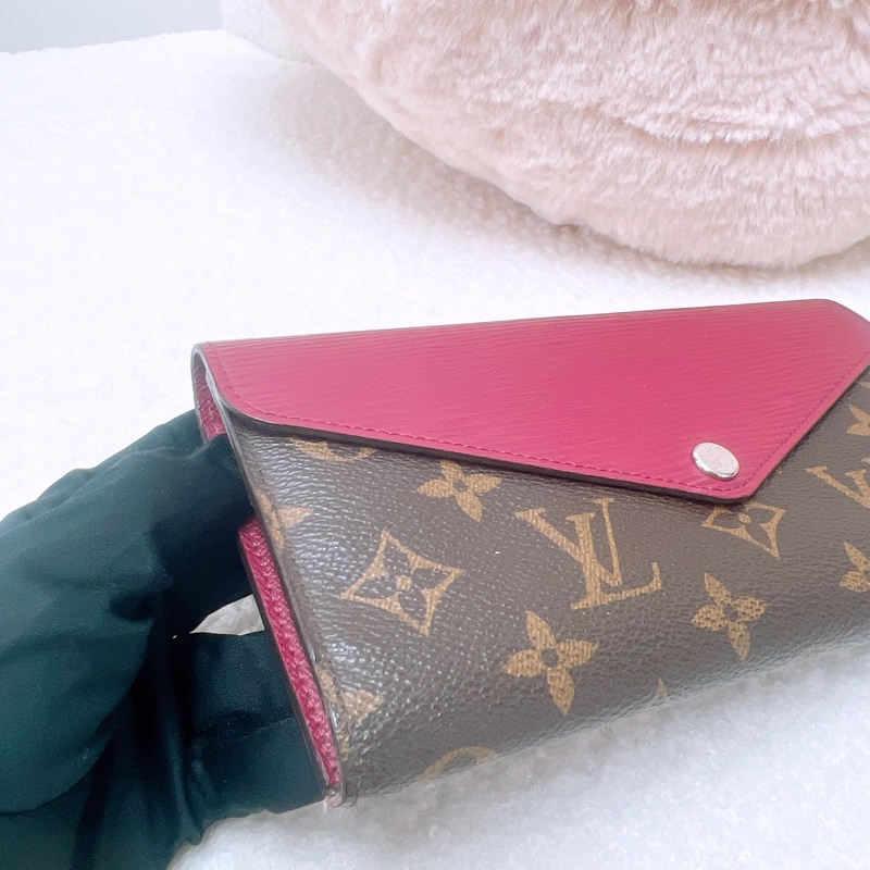 Lv 拼色老花按釦長夾-1