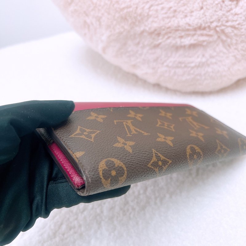 Lv 拼色老花按釦長夾-5