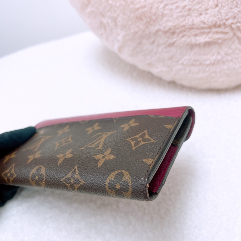 Lv 拼色老花按釦長夾-6