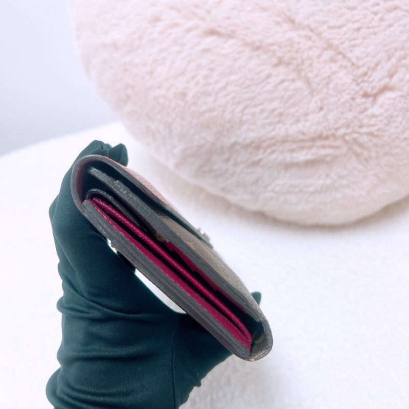 Lv 拼色老花按釦長夾-7