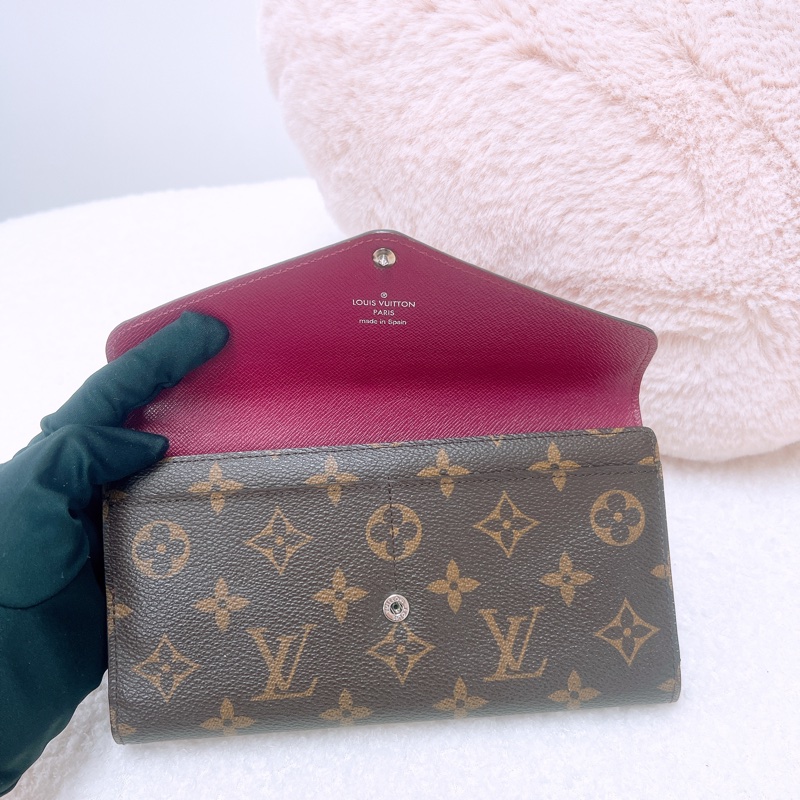 Lv 拼色老花按釦長夾-8