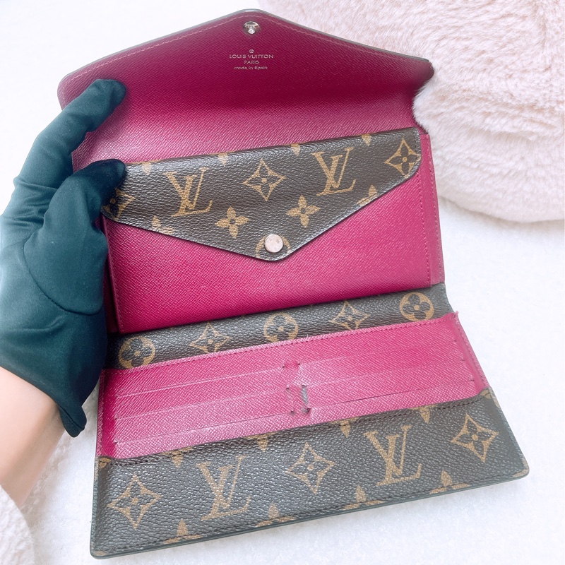 Lv 拼色老花按釦長夾-9