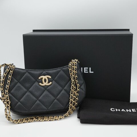 Chanel 香奈兒 Hobo 黑色 荔枝牛皮 月亮包 單肩包 腋下包