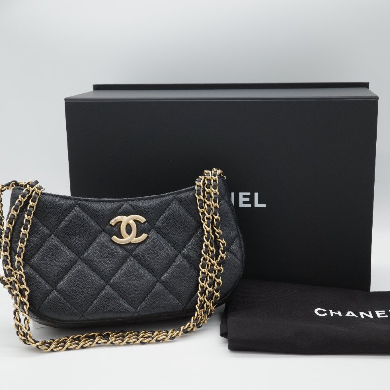 Chanel 香奈兒 Hobo 黑色 荔枝牛皮 月亮包 單肩包 腋下包-0