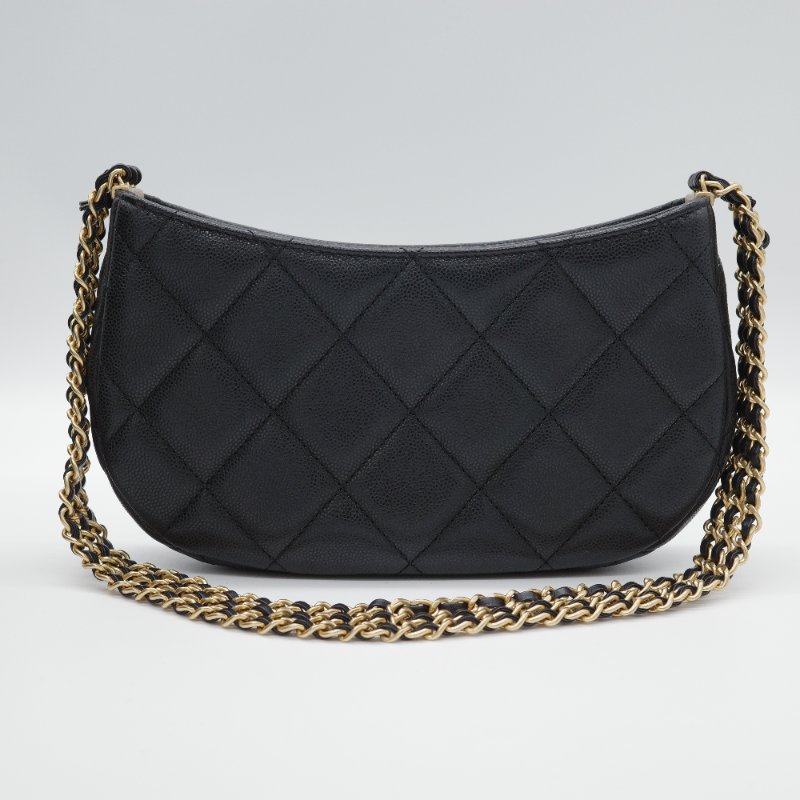 Chanel 香奈兒 Hobo 黑色 荔枝牛皮 月亮包 單肩包 腋下包-1