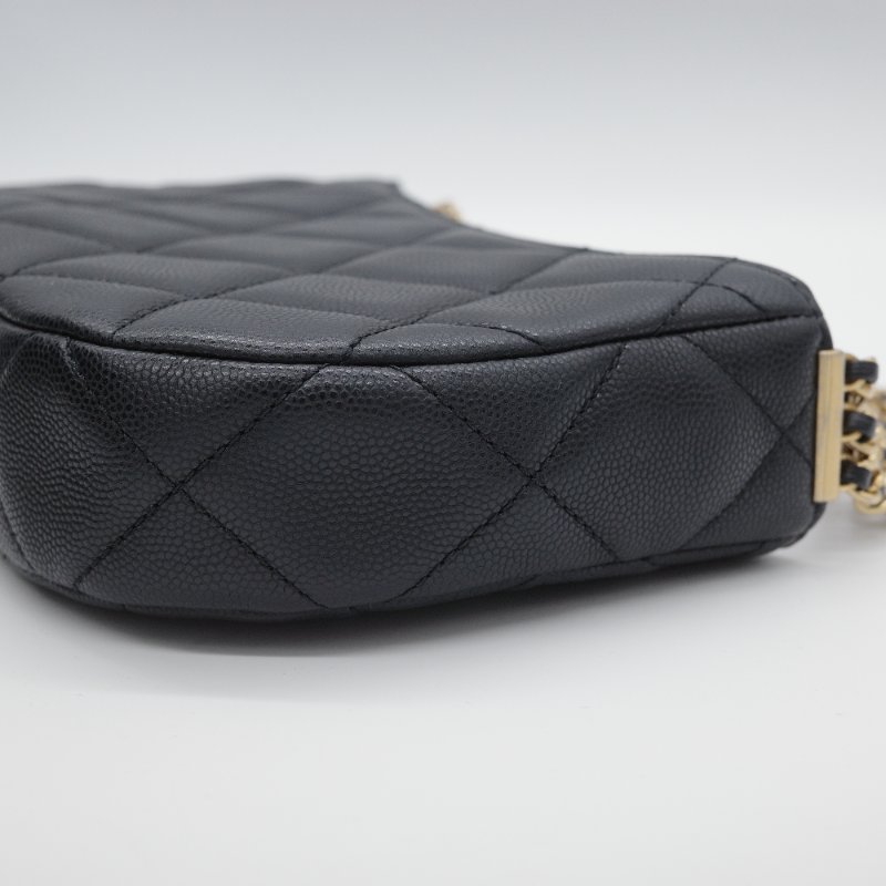 Chanel 香奈兒 Hobo 黑色 荔枝牛皮 月亮包 單肩包 腋下包-3