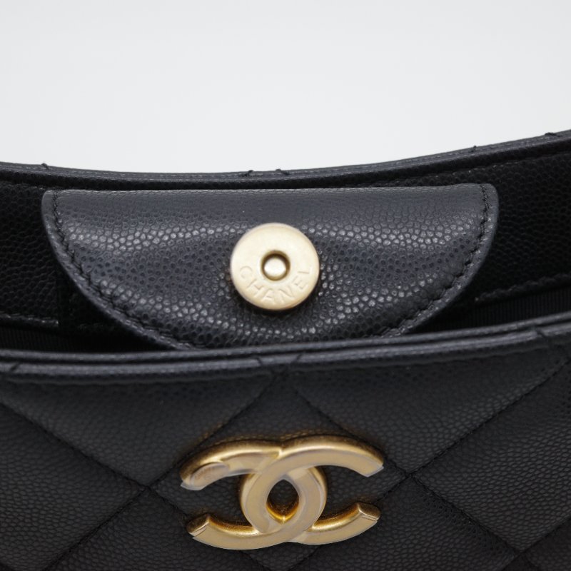 Chanel 香奈兒 Hobo 黑色 荔枝牛皮 月亮包 單肩包 腋下包-8