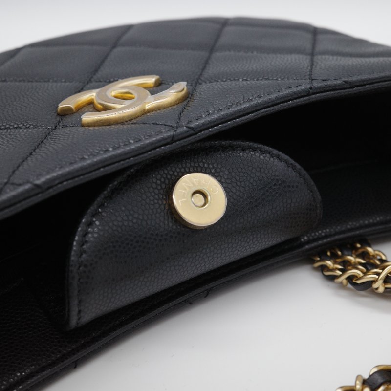 Chanel 香奈兒 Hobo 黑色 荔枝牛皮 月亮包 單肩包 腋下包-9