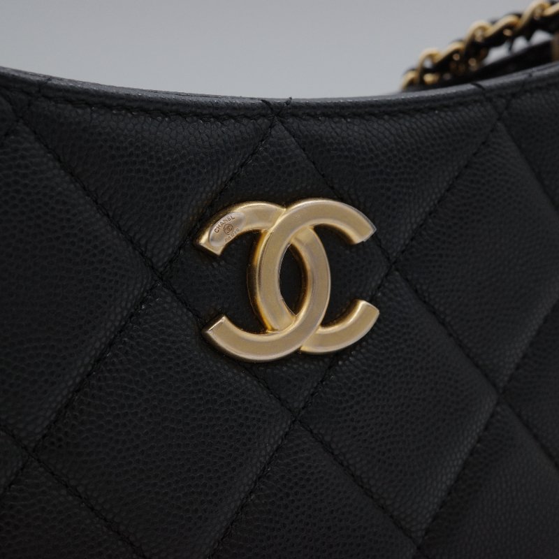 Chanel 香奈兒 Hobo 黑色 荔枝牛皮 月亮包 單肩包 腋下包-22