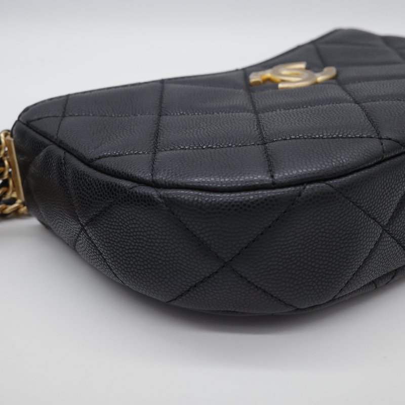 Chanel 香奈兒 Hobo 黑色 荔枝牛皮 月亮包 單肩包 腋下包-27