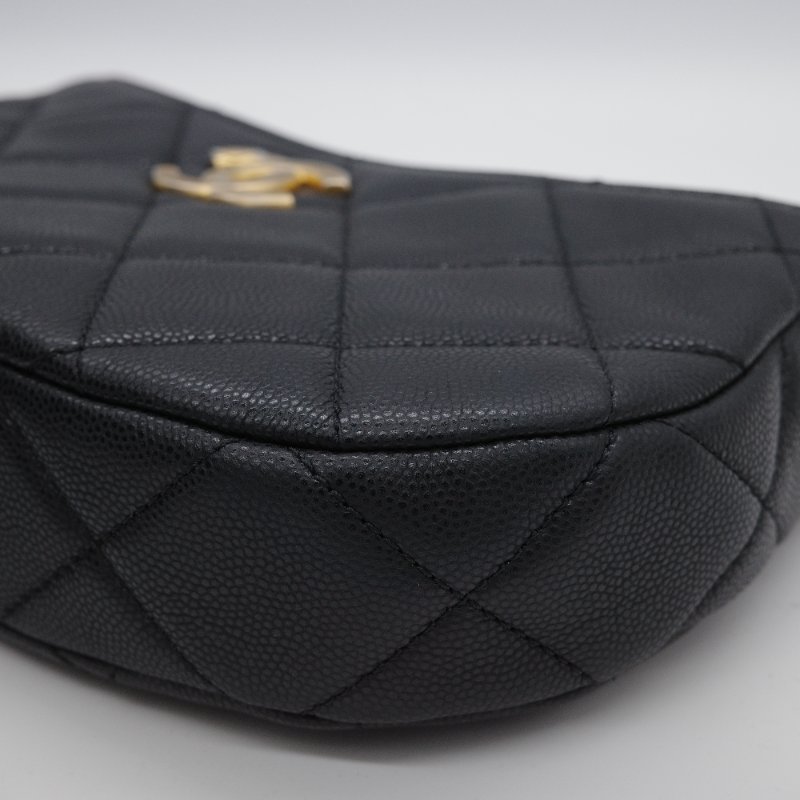 Chanel 香奈兒 Hobo 黑色 荔枝牛皮 月亮包 單肩包 腋下包-28