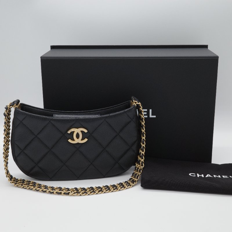 Chanel 香奈兒 Hobo 黑色 荔枝牛皮 月亮包 單肩包 腋下包-30