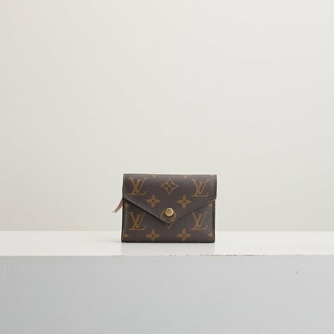 二手Lv Victortine 三折短夾/金扣粉老花/晶片款