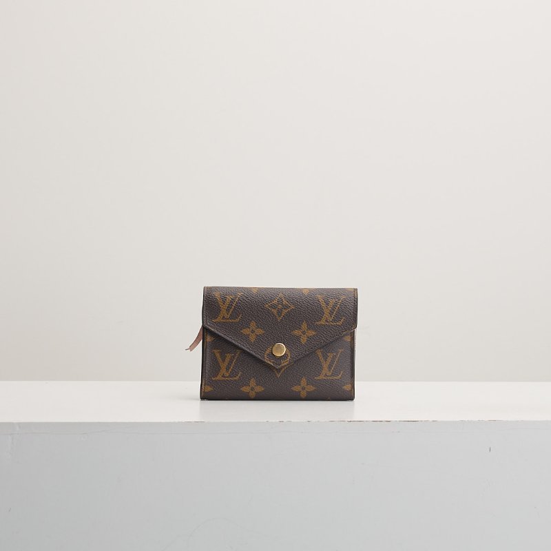 二手Lv Victortine 三折短夾/金扣粉老花/晶片款-0