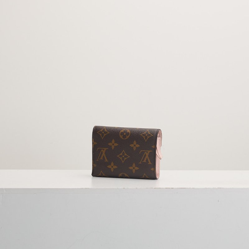 二手Lv Victortine 三折短夾/金扣粉老花/晶片款-1