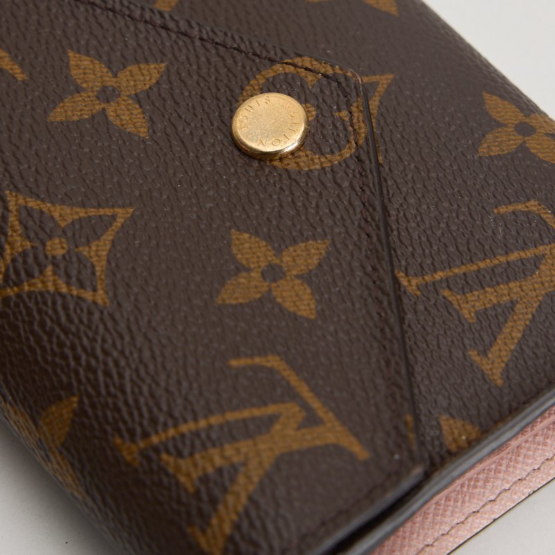 二手Lv Victortine 三折短夾/金扣粉老花/晶片款-3