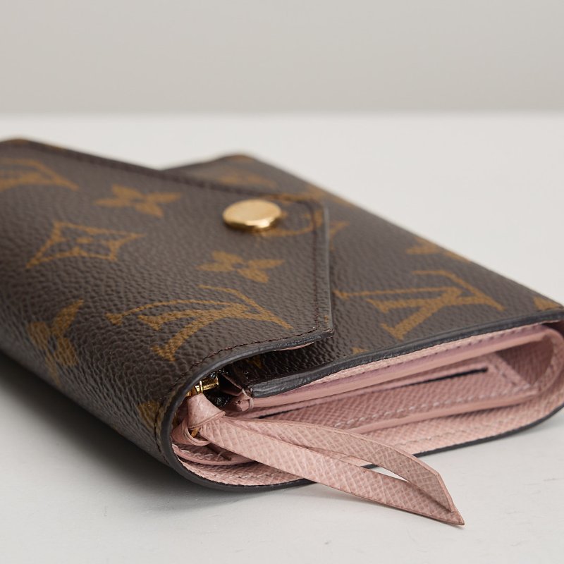 二手Lv Victortine 三折短夾/金扣粉老花/晶片款-4