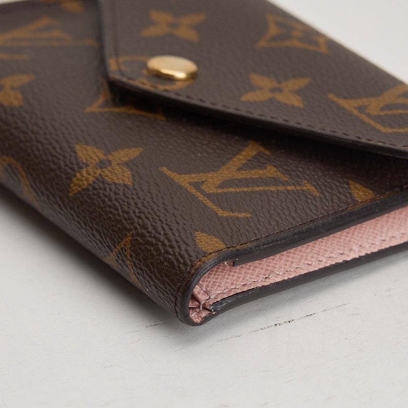 二手Lv Victortine 三折短夾/金扣粉老花/晶片款-10