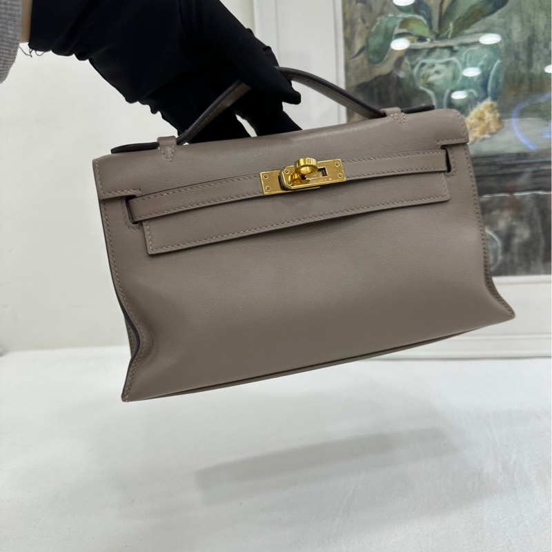 HERMES愛馬仕mini kelly世代 瀝青灰 金扣 C刻-6