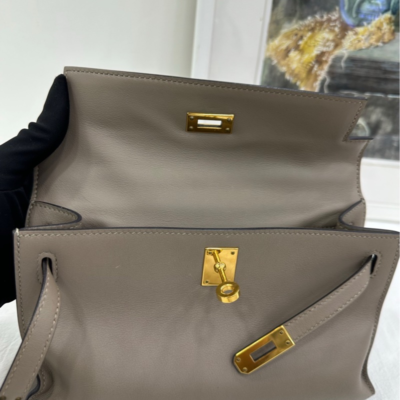 HERMES愛馬仕mini kelly世代 瀝青灰 金扣 C刻-7