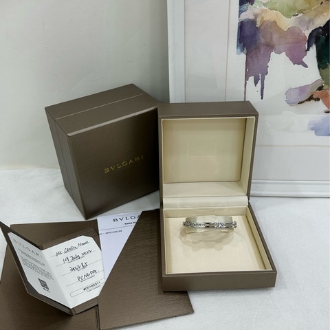 Bvlgari寶格麗 B.ZERO1系列 手鐲 18K白金 鏤空設計 經典BVLGARI字樣 二手22年全套S碼