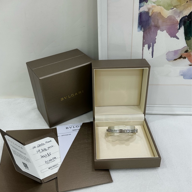 Bvlgari寶格麗 B.ZERO1系列 手鐲 18K白金 鏤空設計 經典BVLGARI字樣 二手22年全套S碼-0