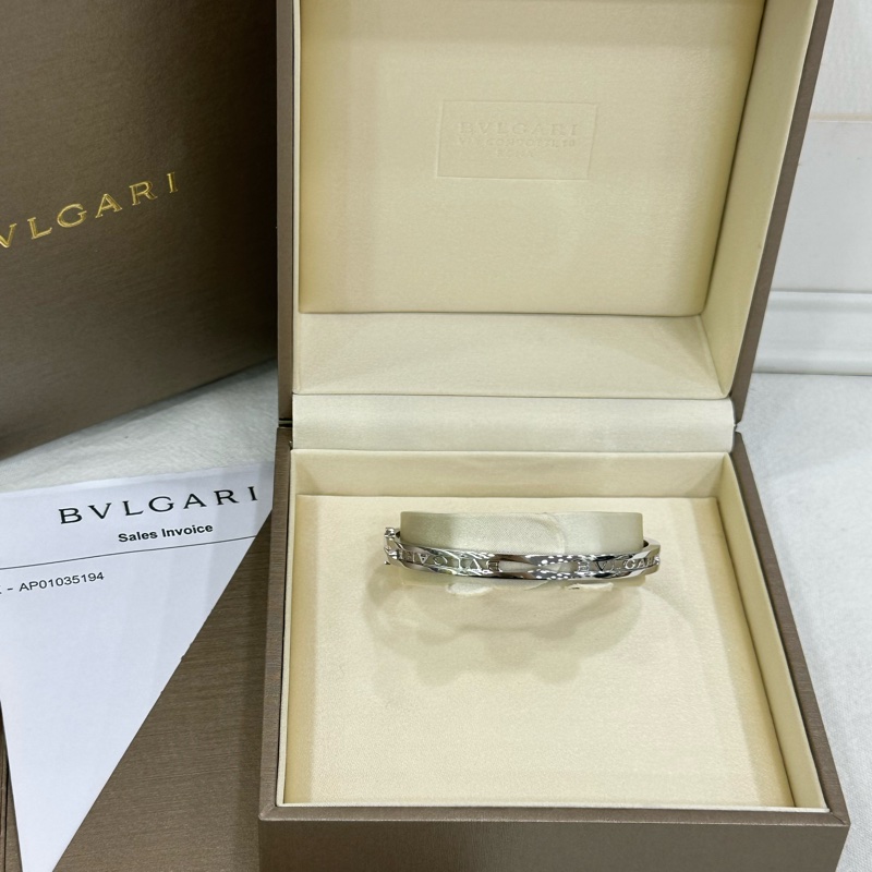 Bvlgari寶格麗 B.ZERO1系列 手鐲 18K白金 鏤空設計 經典BVLGARI字樣 二手22年全套S碼-1