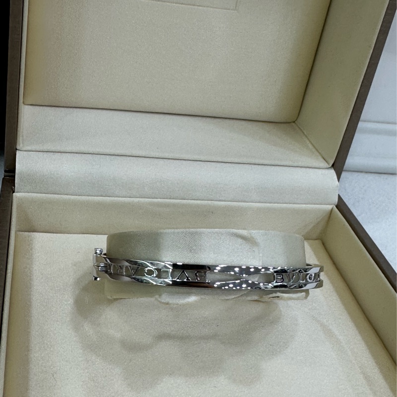 Bvlgari寶格麗 B.ZERO1系列 手鐲 18K白金 鏤空設計 經典BVLGARI字樣 二手22年全套S碼-2