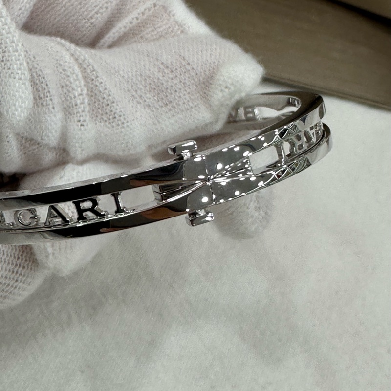 Bvlgari寶格麗 B.ZERO1系列 手鐲 18K白金 鏤空設計 經典BVLGARI字樣 二手22年全套S碼-4