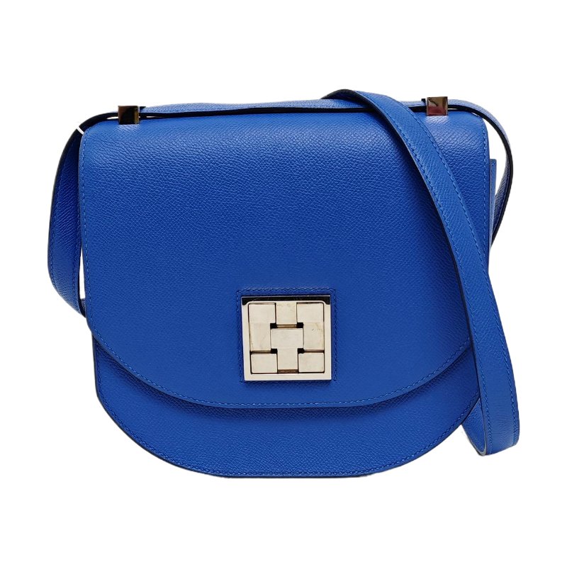 HERMES Mosaique法國藍Epsom牛皮單肩包斜挎包銀色五金D刻-0