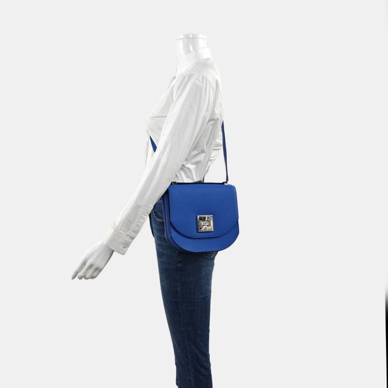 HERMES Mosaique法國藍Epsom牛皮單肩包斜挎包銀色五金D刻-1