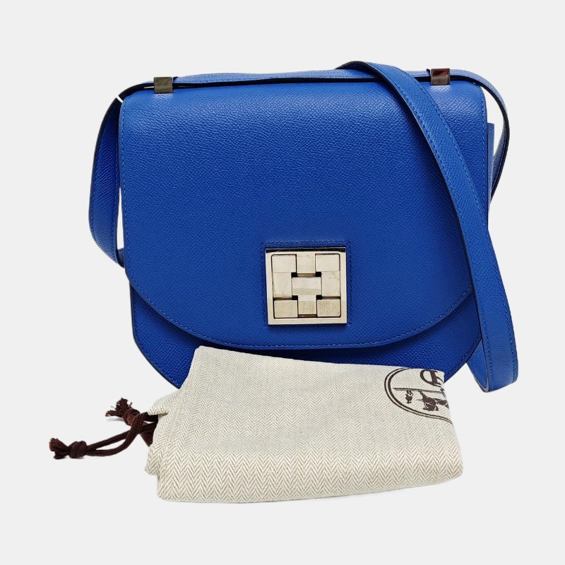 HERMES Mosaique法國藍Epsom牛皮單肩包斜挎包銀色五金D刻-7