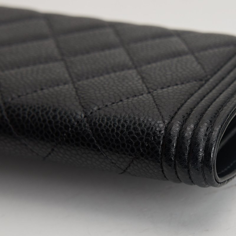 二手Chanel boy 黑金荔枝牛三折中夾-9