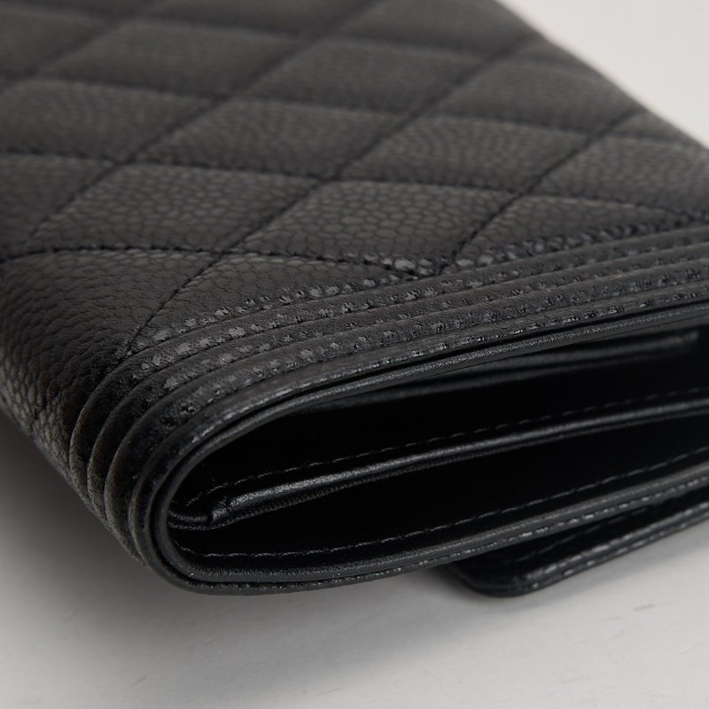 二手Chanel boy 黑金荔枝牛三折中夾-10