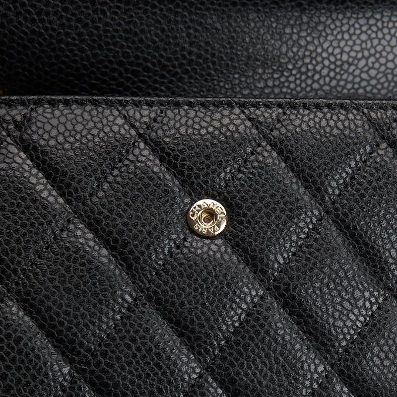 二手Chanel boy 黑金荔枝牛三折中夾-23