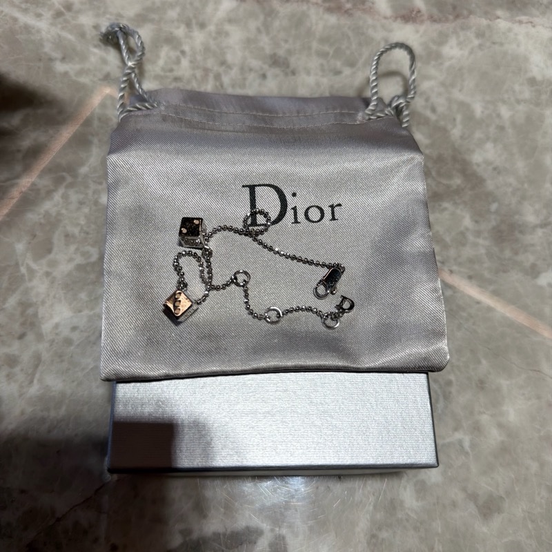 Dior 骰子🎲造型 粉紅色字體設計 可調節長短手鏈-7