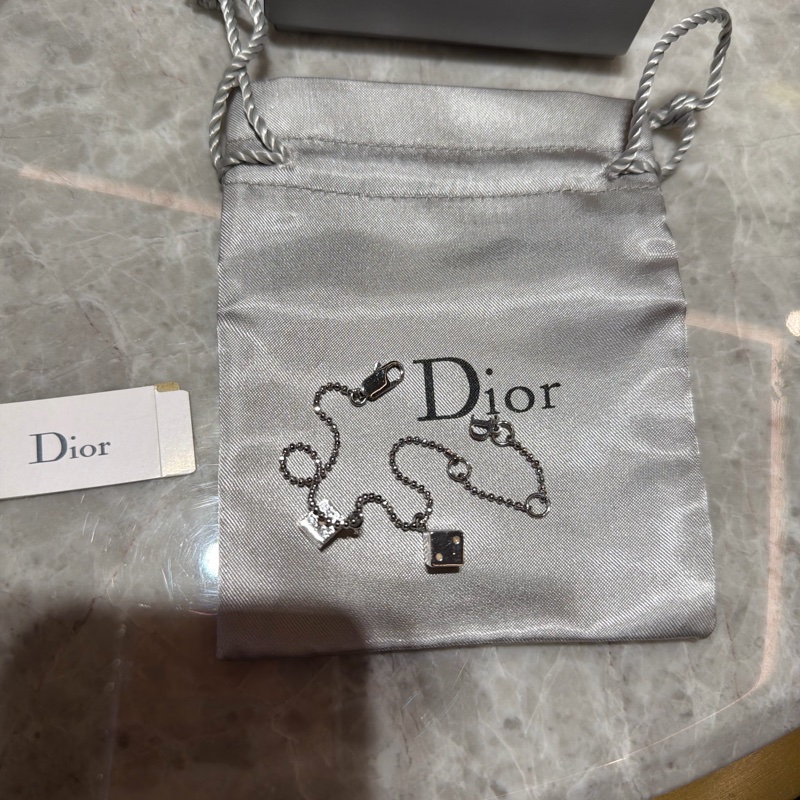 Dior 骰子🎲造型 粉紅色字體設計 可調節長短手鏈-11