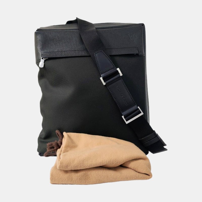 LOUIS VUITTON綠色織物單肩包銀色五金-7