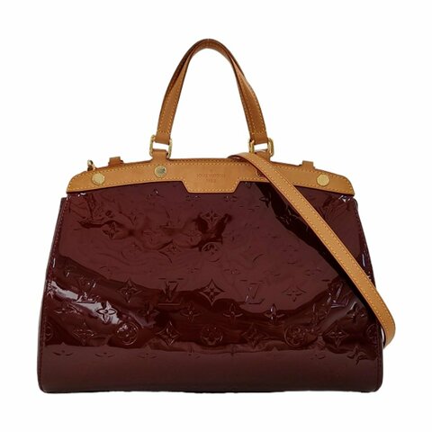 LOUIS VUITTON BREA中號紅色漆皮老花壓紋醫生包單肩包手提包金色五金可拆卸肩帶