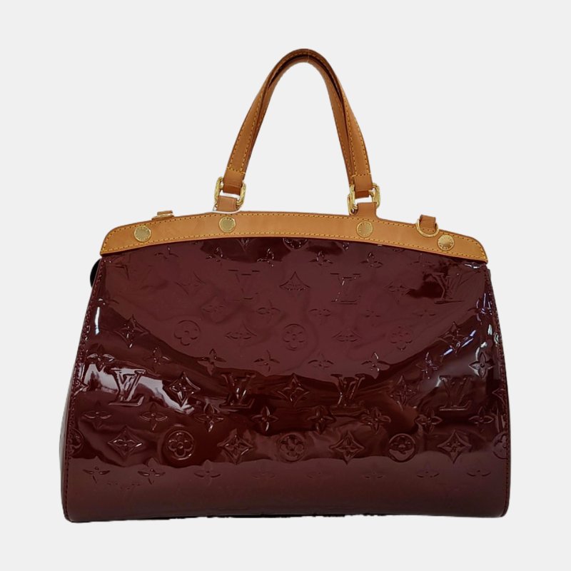 LOUIS VUITTON BREA中號紅色漆皮老花壓紋醫生包單肩包手提包金色五金可拆卸肩帶-4