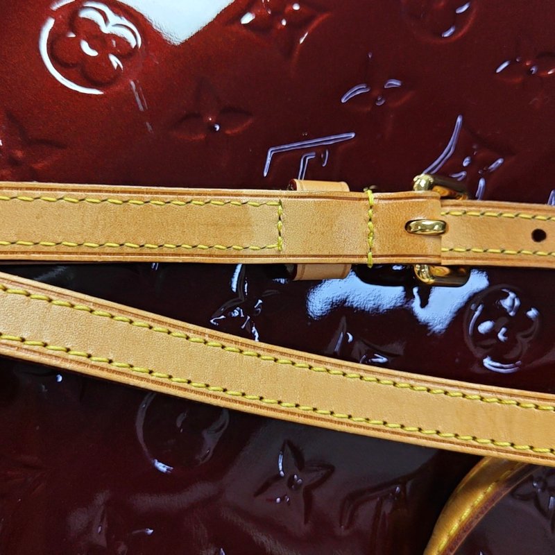 LOUIS VUITTON BREA中號紅色漆皮老花壓紋醫生包單肩包手提包金色五金可拆卸肩帶-13