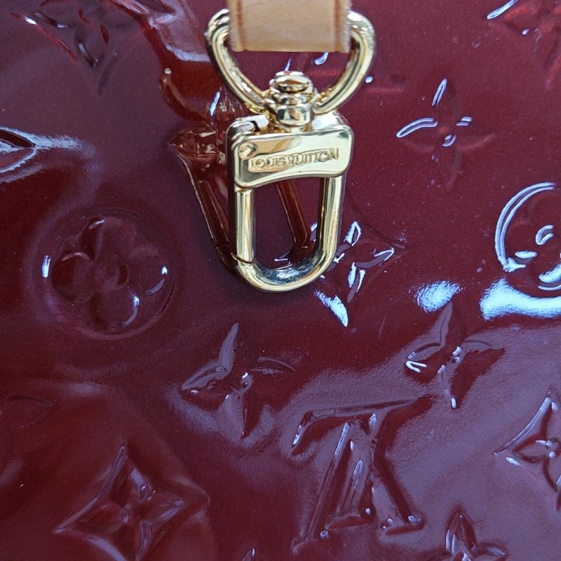 LOUIS VUITTON BREA中號紅色漆皮老花壓紋醫生包單肩包手提包金色五金可拆卸肩帶-14