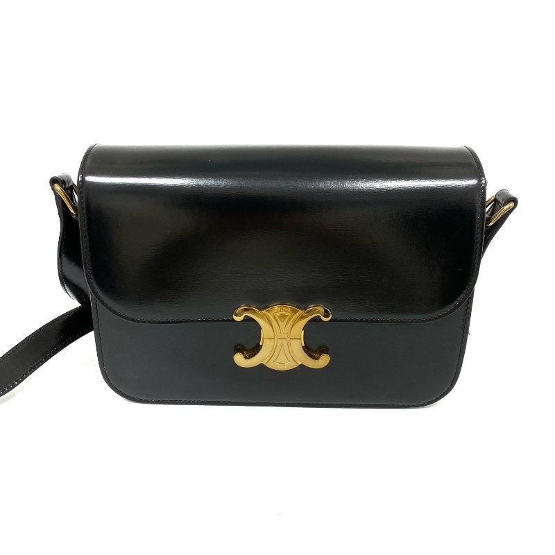 △ Celine 思琳 Medium Classic Triomphe Black Calfskin Shoulder Bag 黑色小牛皮肩背袋 -257027267-1
