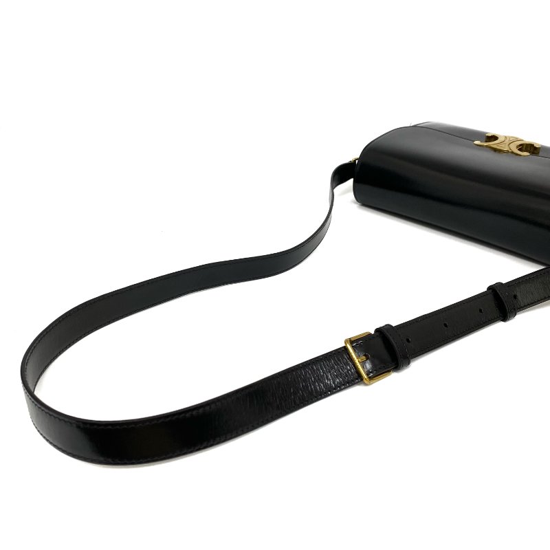 △ Celine 思琳 Medium Classic Triomphe Black Calfskin Shoulder Bag 黑色小牛皮肩背袋 -257027267-7